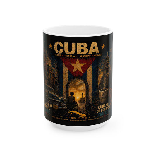 Taza Vintage Cuba – Escena Retro de La Habana y Bandera Cubana | Mug Cerámico 11oz / 15oz