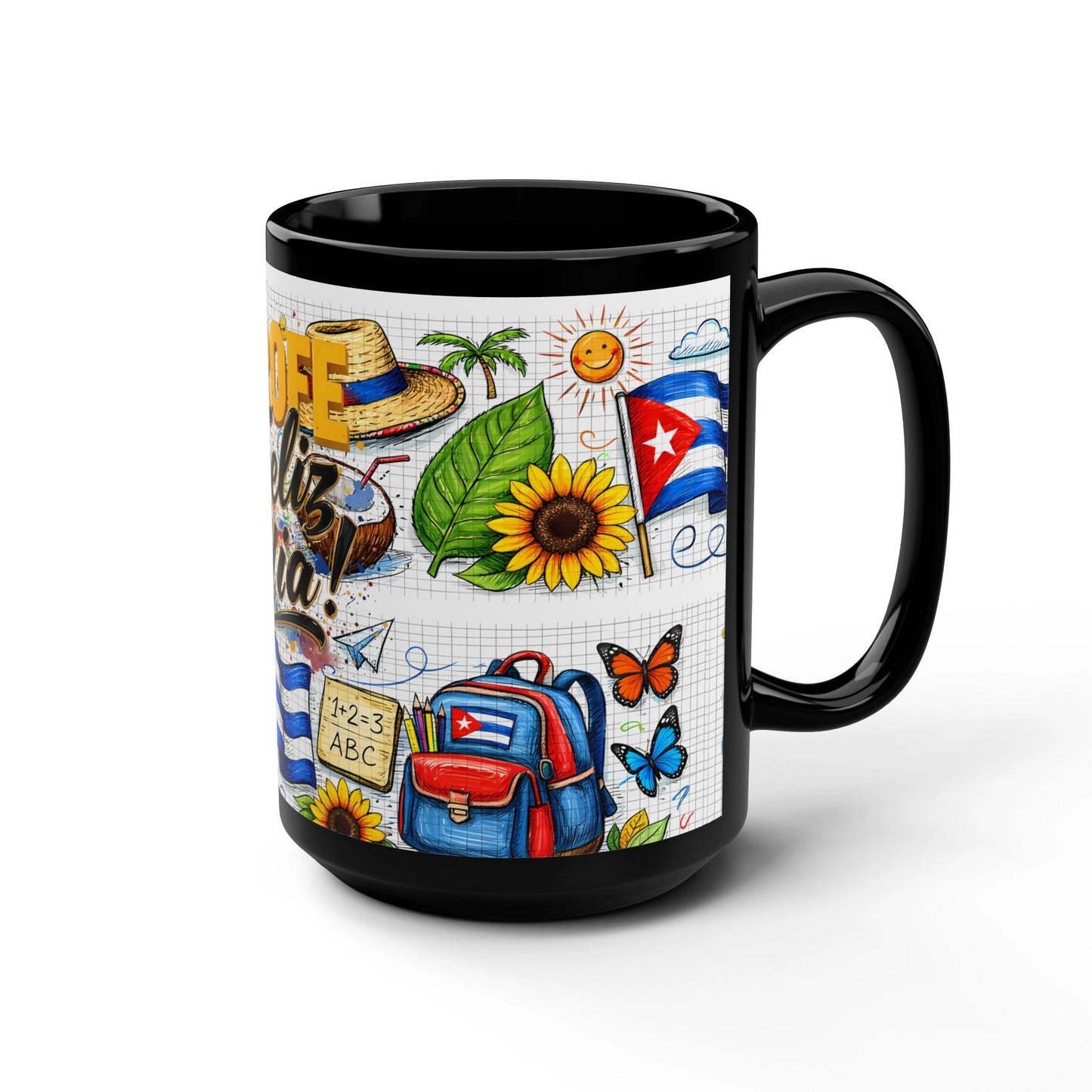 Coffee Mug — 'Profe Feliz Día' Teacher Appreciation 15oz Black Ceramic