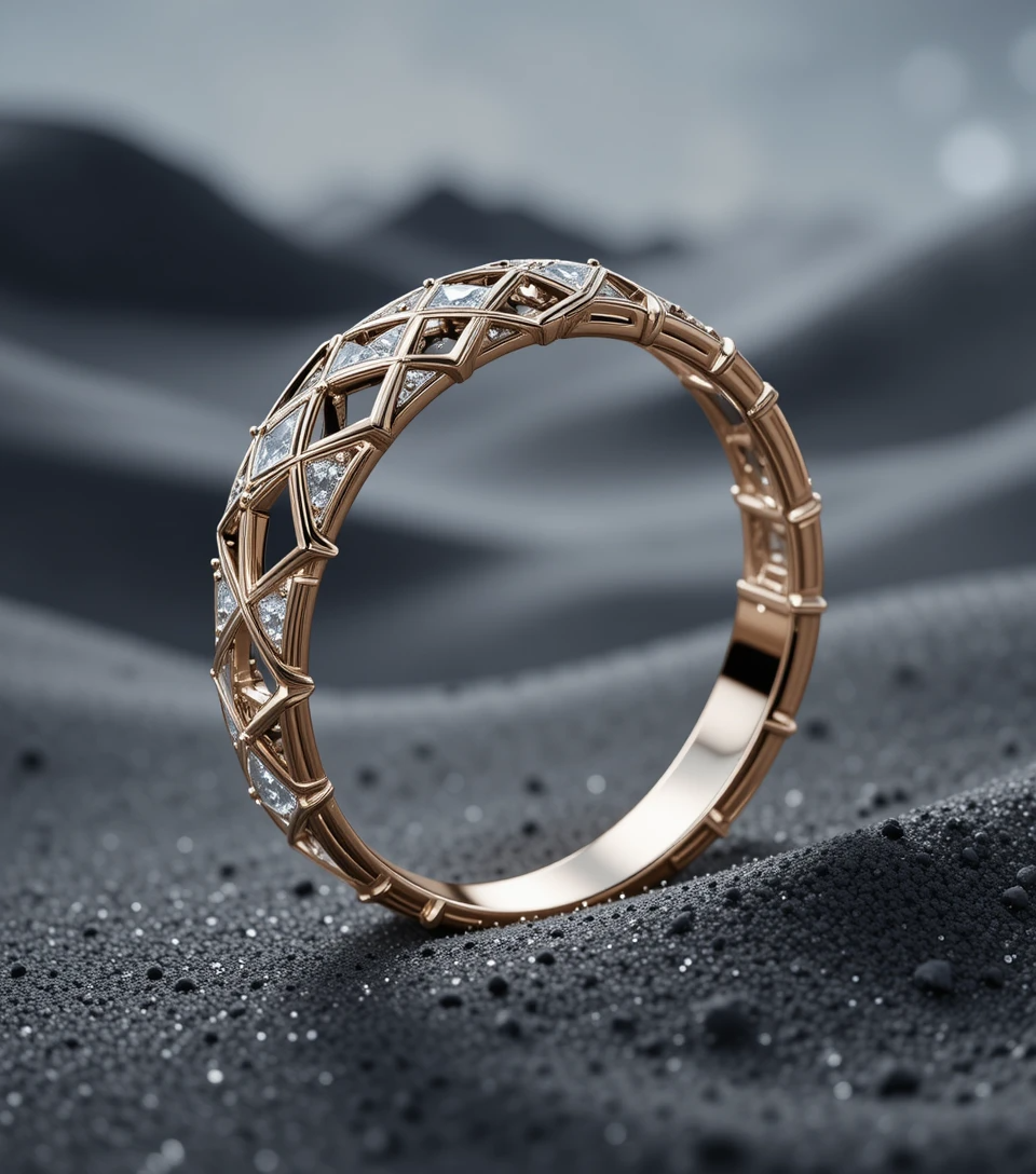 Joyería moderna con acabados pulidos y estilo minimalista. Anillo elegante sobre fondo neutro, reflejando autenticidad, calidad y propósito.