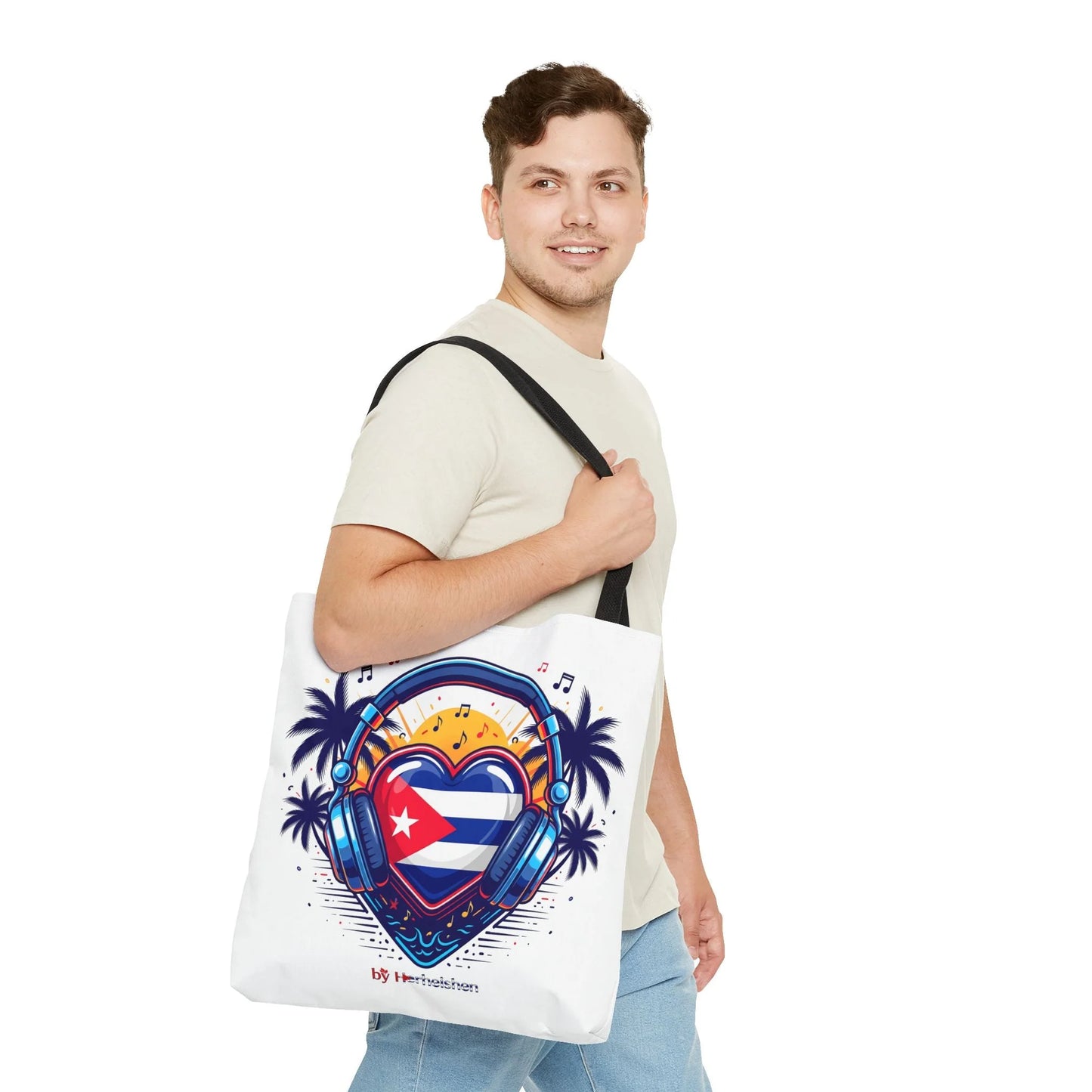 Cuban Music Tote Bag — "Tú Sí Suenas" Heart Flag Design