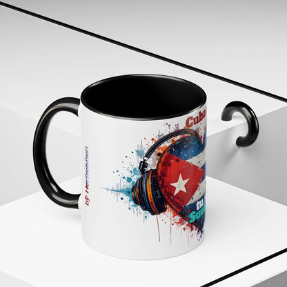 Cuba Heart Flag Coffee Mug — "Cuba sigue sonando en ti / Tú sí suenas" Accent Mug