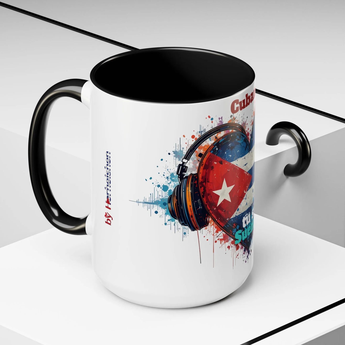 Cuba Heart Flag Coffee Mug — "Cuba sigue sonando en ti / Tú sí suenas" Accent Mug