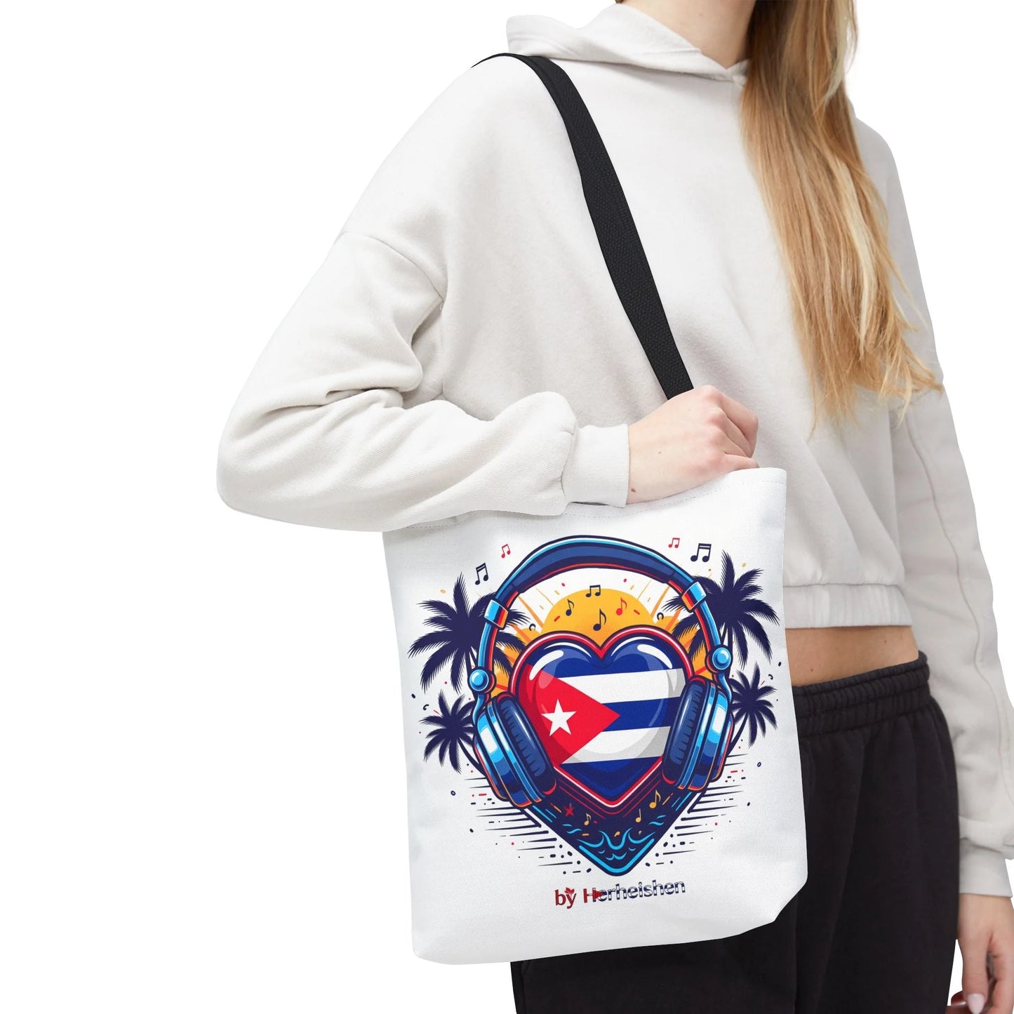 Cuban Music Tote Bag — "Tú Sí Suenas" Heart Flag Design