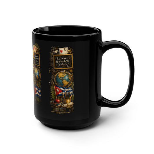Taza Cubana “Profe Cubano: Enseñas con Pasión, Inspiras con el Alma” – Cerámica Negra 15 oz