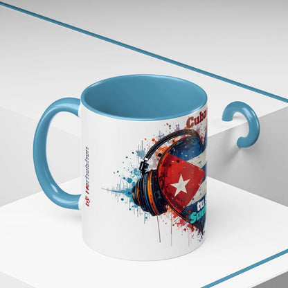 Cuba Heart Flag Coffee Mug — "Cuba sigue sonando en ti / Tú sí suenas" Accent Mug