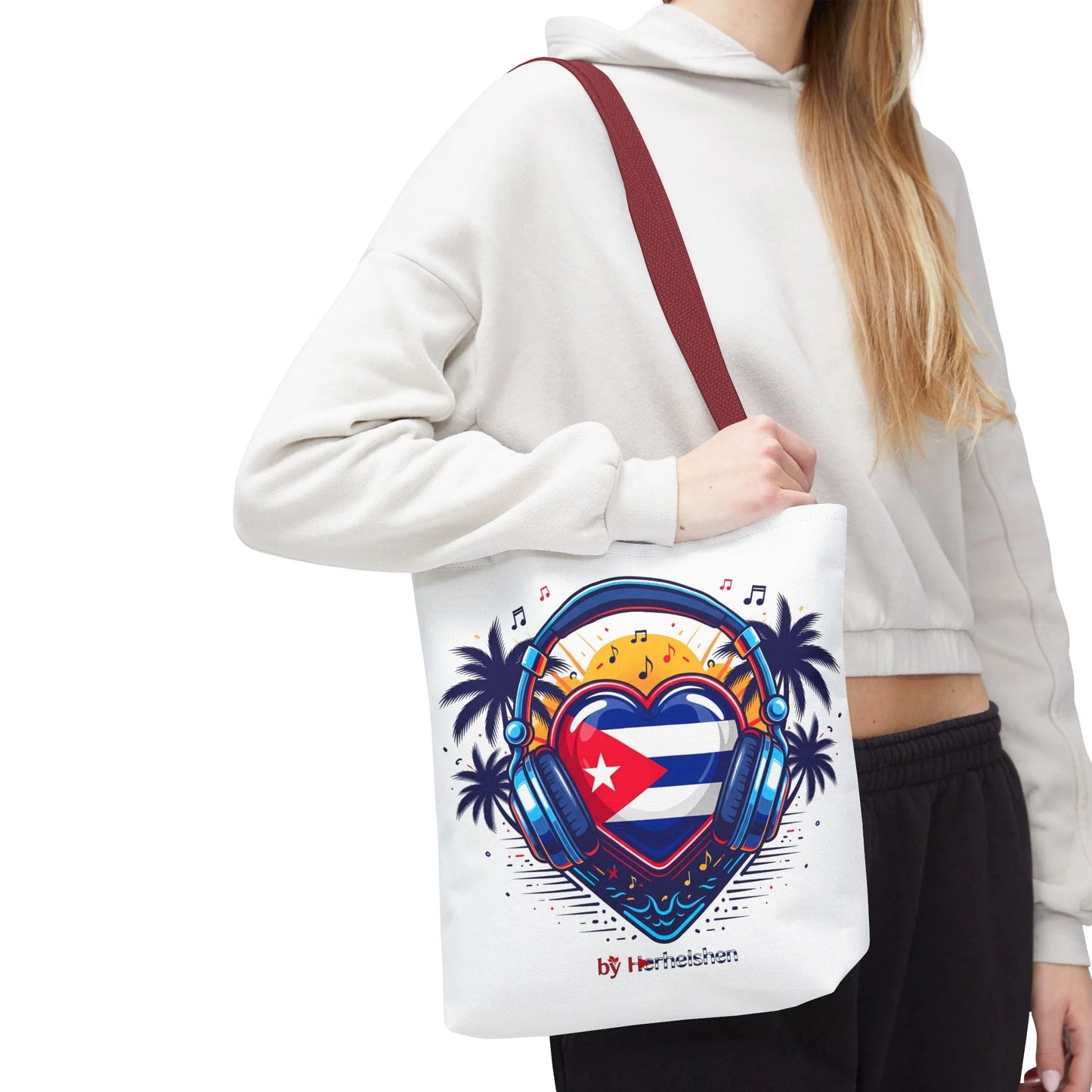 Cuban Music Tote Bag — "Tú Sí Suenas" Heart Flag Design