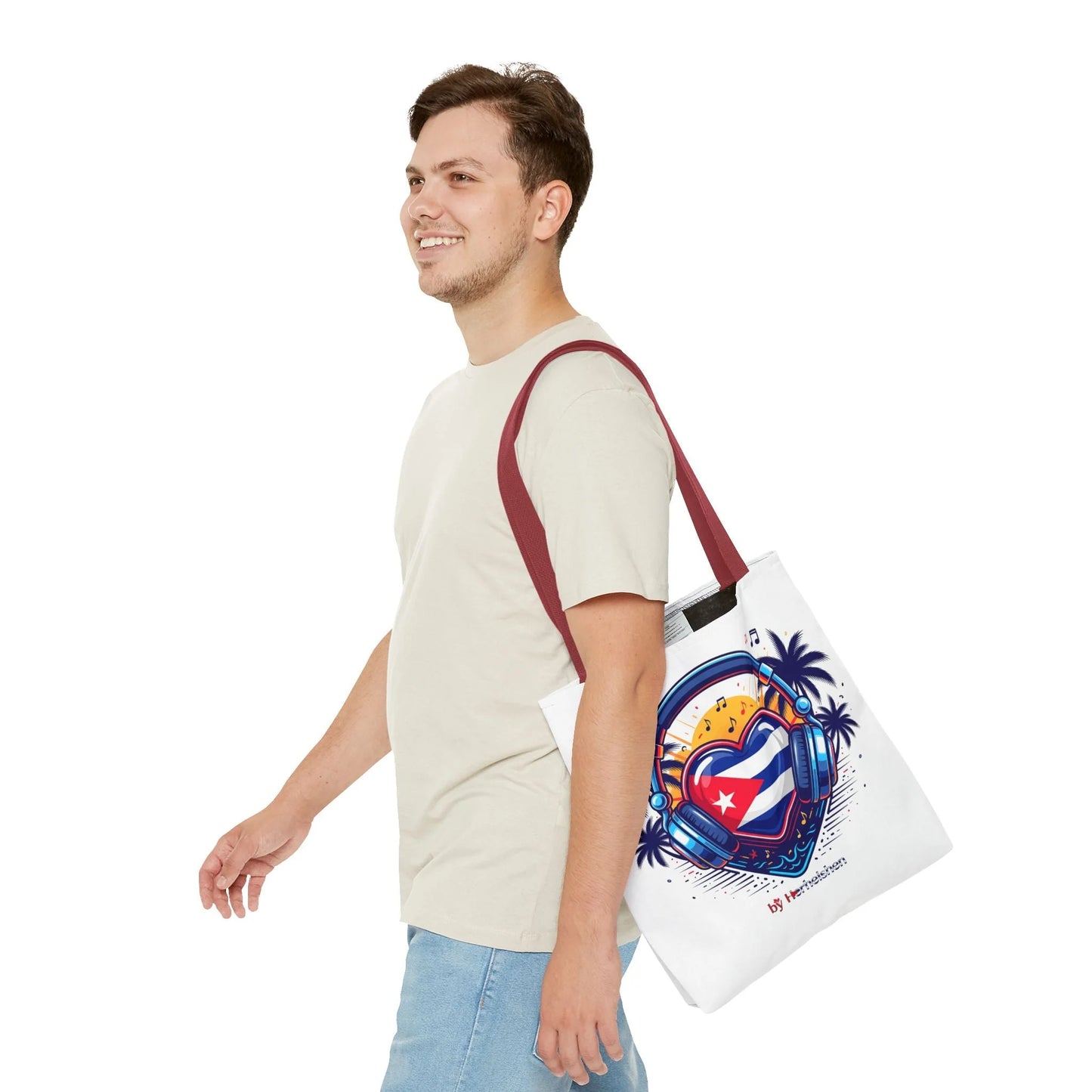 Cuban Music Tote Bag — "Tú Sí Suenas" Heart Flag Design