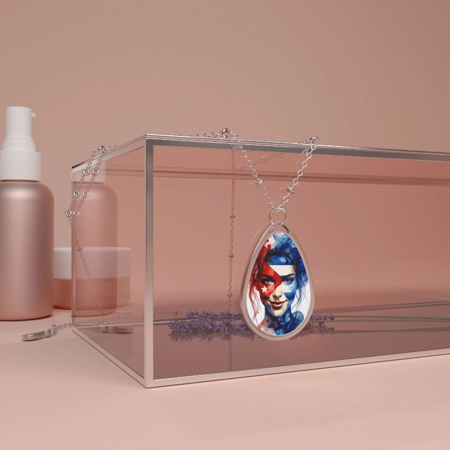 Patriotic Watercolor Portrait Oval Necklace