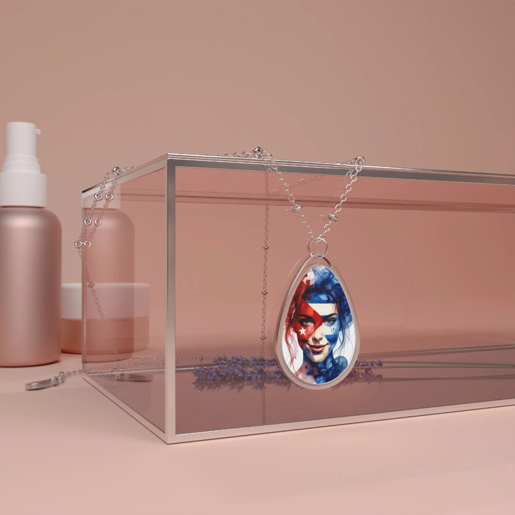 Patriotic Watercolor Portrait Oval Necklace