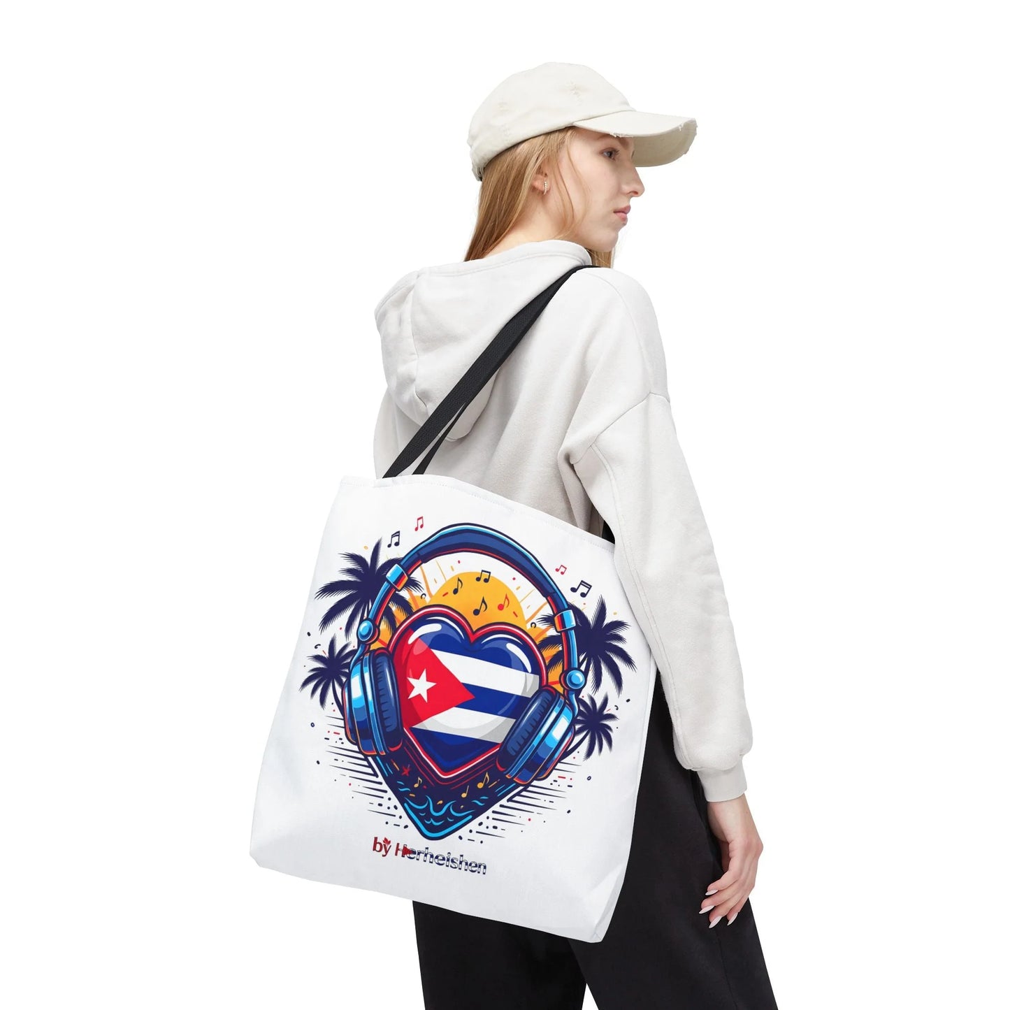 Cuban Music Tote Bag — "Tú Sí Suenas" Heart Flag Design