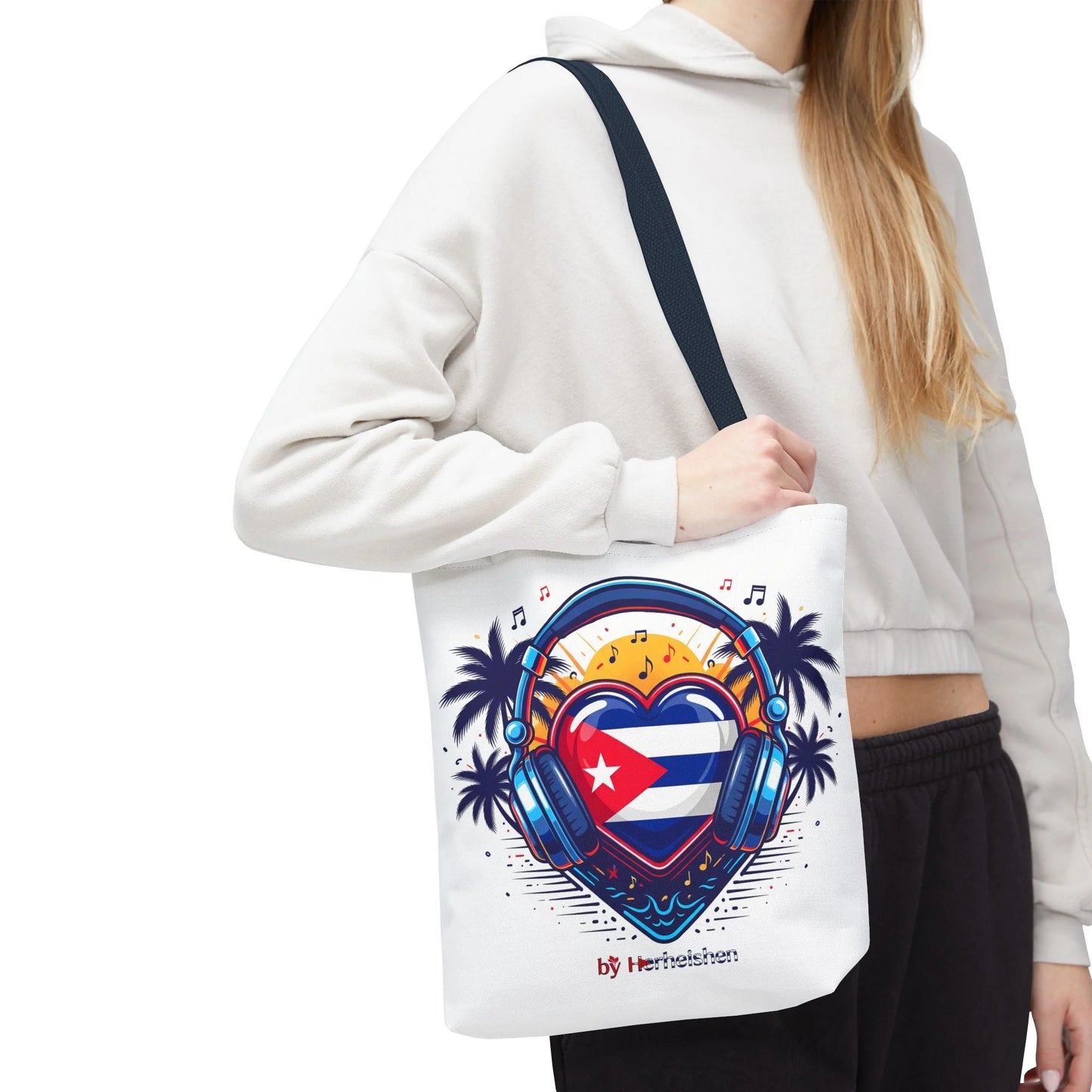 Cuban Music Tote Bag — "Tú Sí Suenas" Heart Flag Design