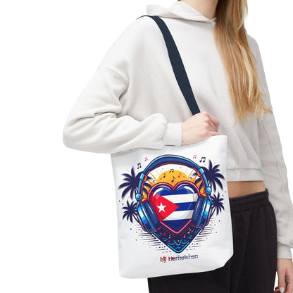 Cuban Music Tote Bag — "Tú Sí Suenas" Heart Flag Design