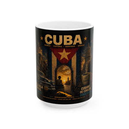 Taza Vintage Cuba – Escena Retro de La Habana y Bandera Cubana | Mug Cerámico 11oz / 15oz