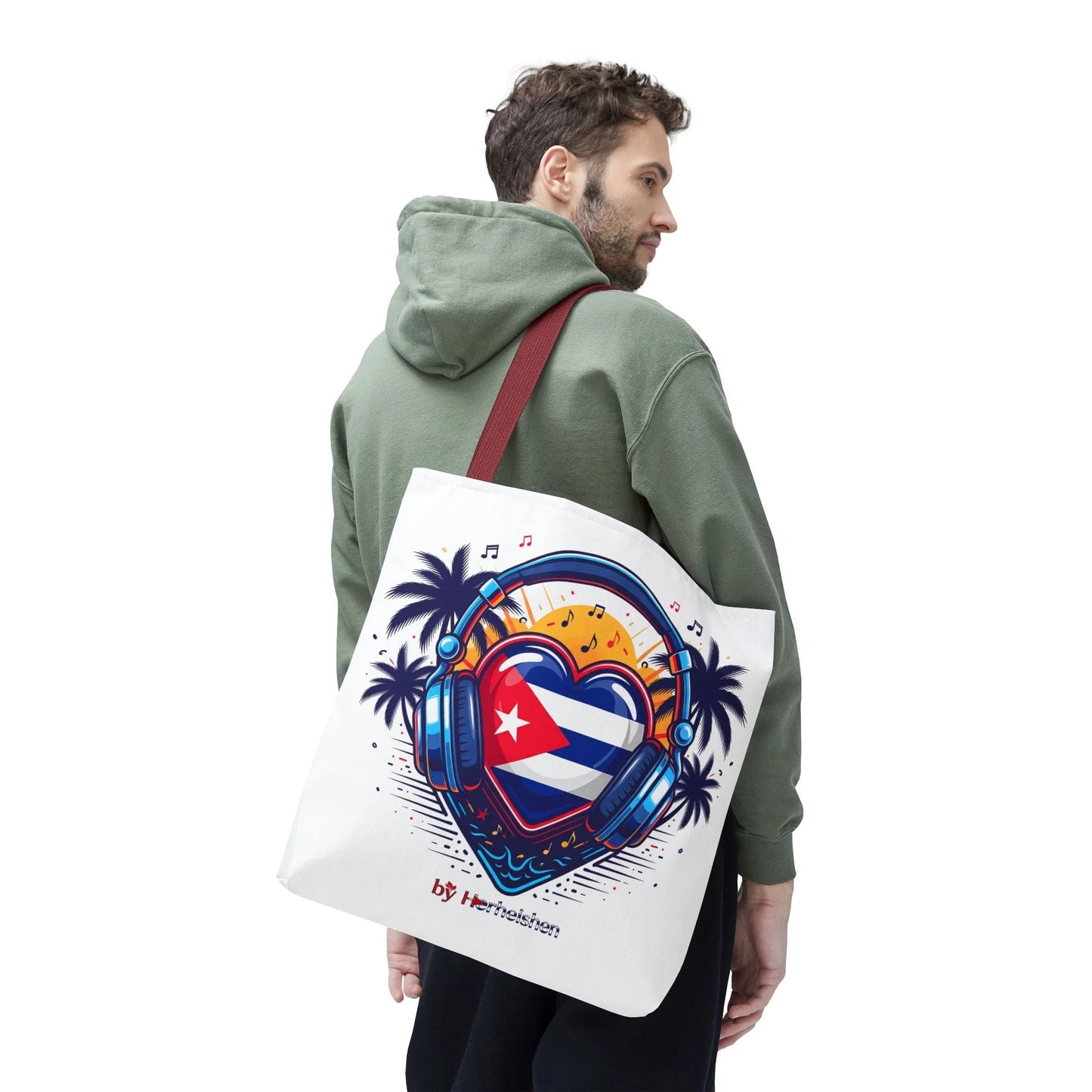Cuban Music Tote Bag — "Tú Sí Suenas" Heart Flag Design