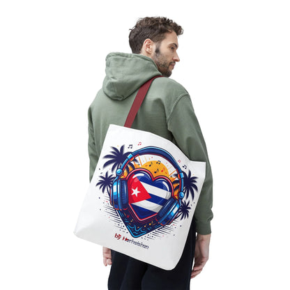 Cuban Music Tote Bag — "Tú Sí Suenas" Heart Flag Design