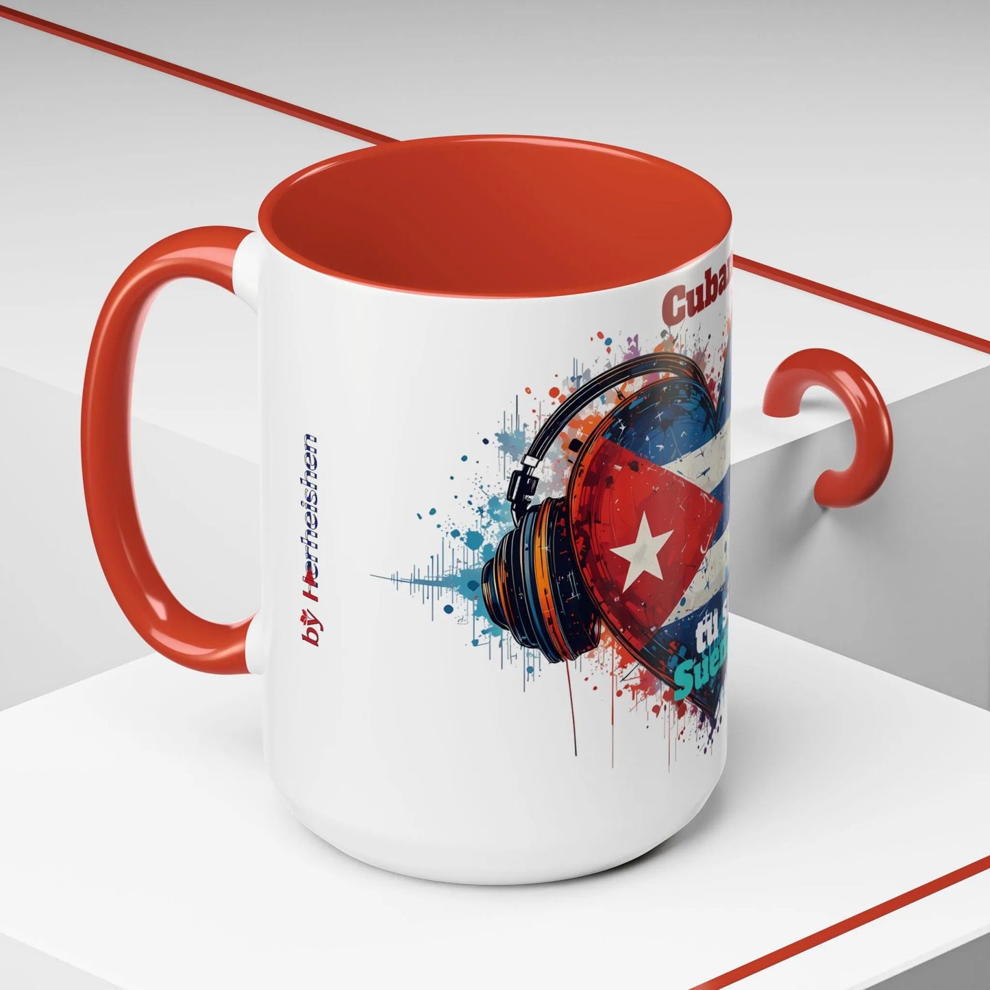 Cuba Heart Flag Coffee Mug — "Cuba sigue sonando en ti / Tú sí suenas" Accent Mug