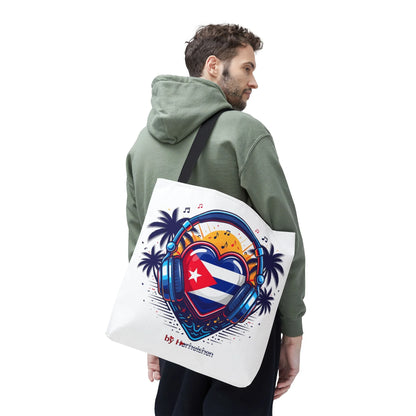 Cuban Music Tote Bag — "Tú Sí Suenas" Heart Flag Design