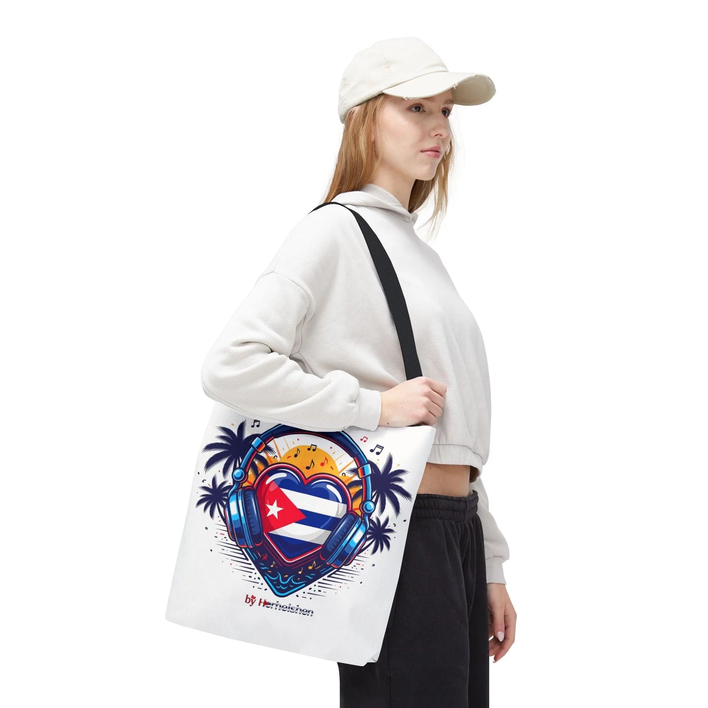 Cuban Music Tote Bag — "Tú Sí Suenas" Heart Flag Design