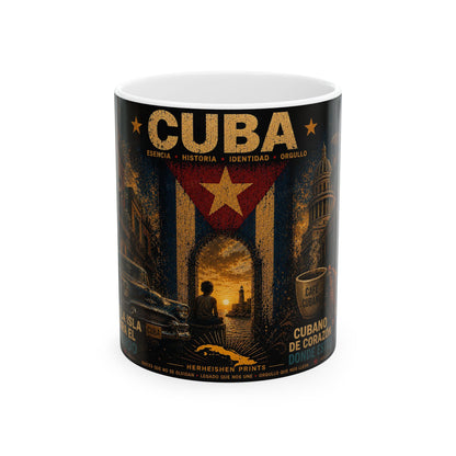 Taza Vintage Cuba – Escena Retro de La Habana y Bandera Cubana | Mug Cerámico 11oz / 15oz
