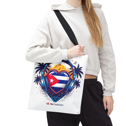 Cuban Music Tote Bag — "Tú Sí Suenas" Heart Flag Design