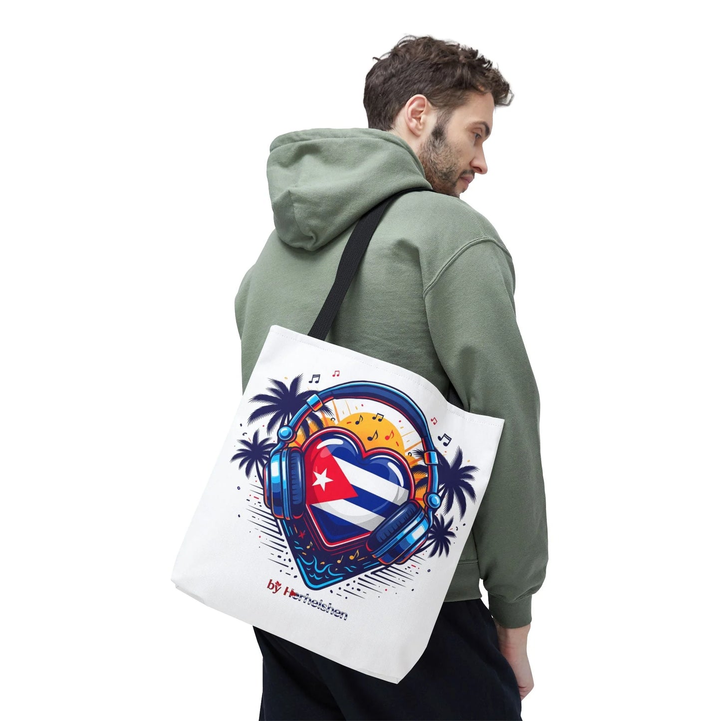 Cuban Music Tote Bag — "Tú Sí Suenas" Heart Flag Design