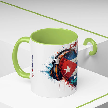 Cuba Heart Flag Coffee Mug — "Cuba sigue sonando en ti / Tú sí suenas" Accent Mug