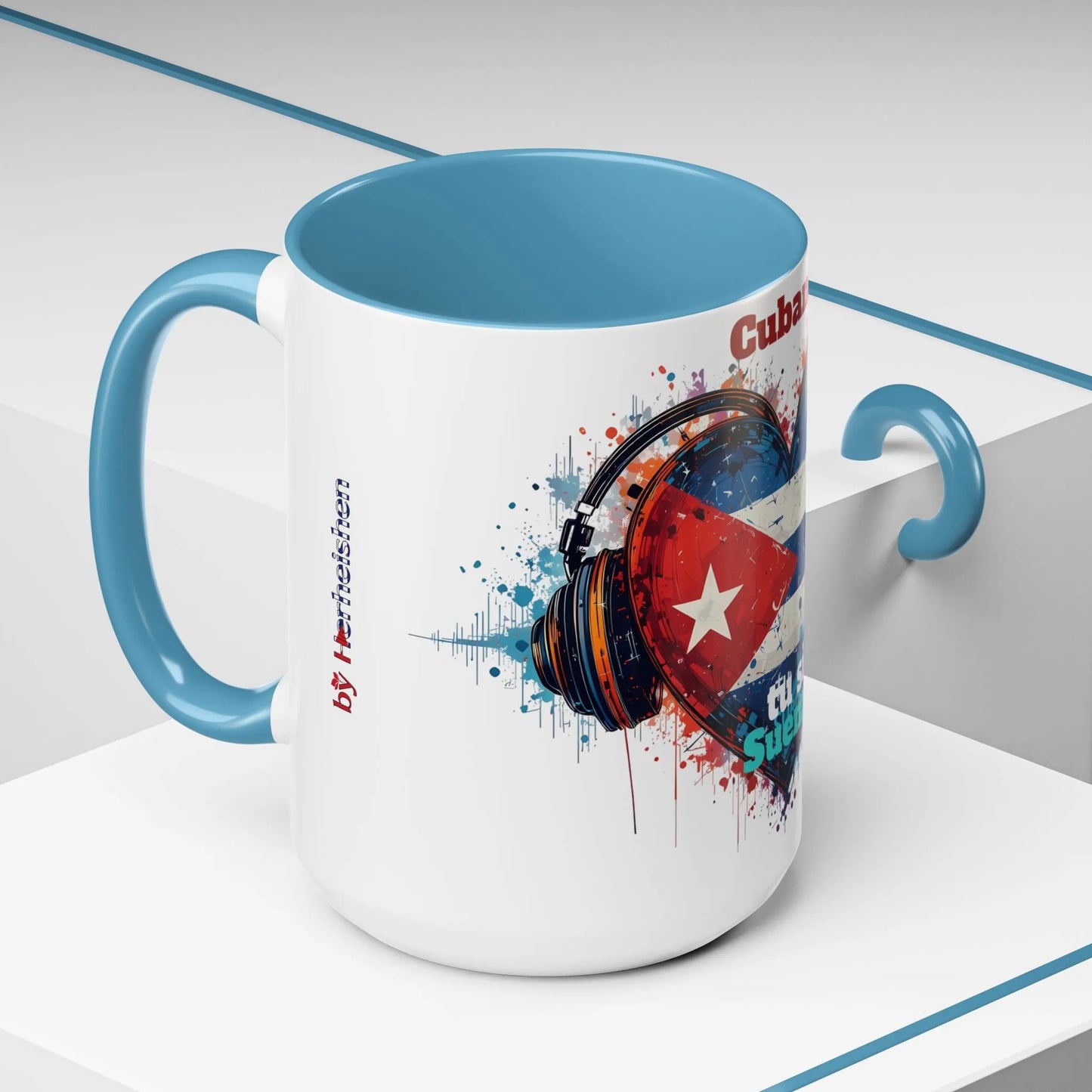 Cuba Heart Flag Coffee Mug — "Cuba sigue sonando en ti / Tú sí suenas" Accent Mug