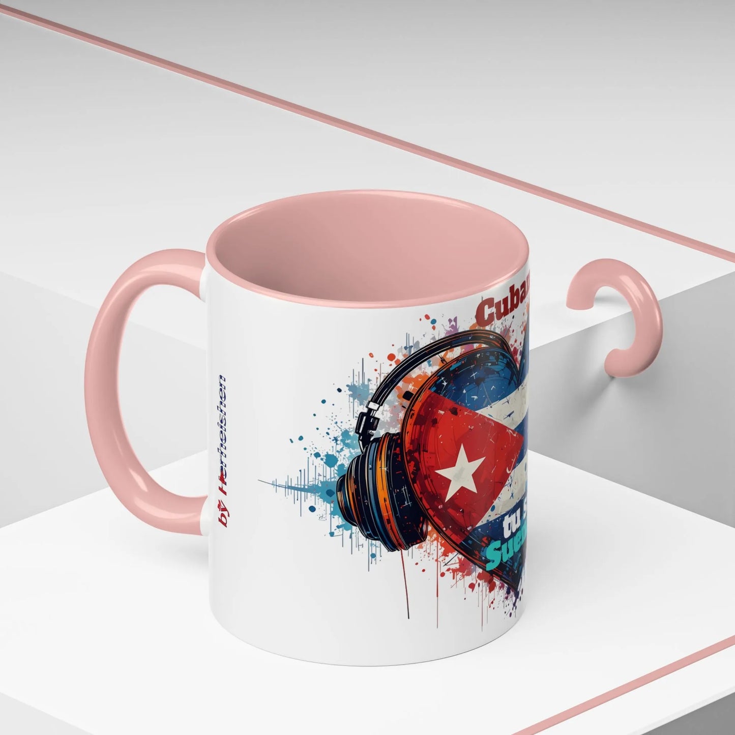 Cuba Heart Flag Coffee Mug — "Cuba sigue sonando en ti / Tú sí suenas" Accent Mug