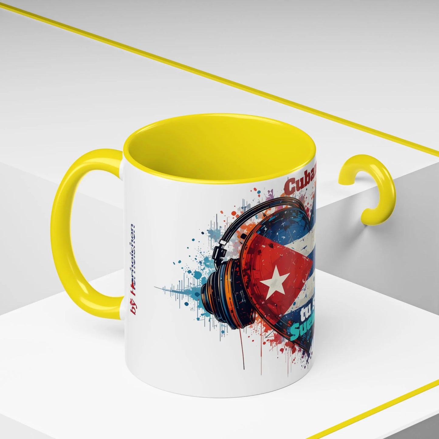 Cuba Heart Flag Coffee Mug — "Cuba sigue sonando en ti / Tú sí suenas" Accent Mug