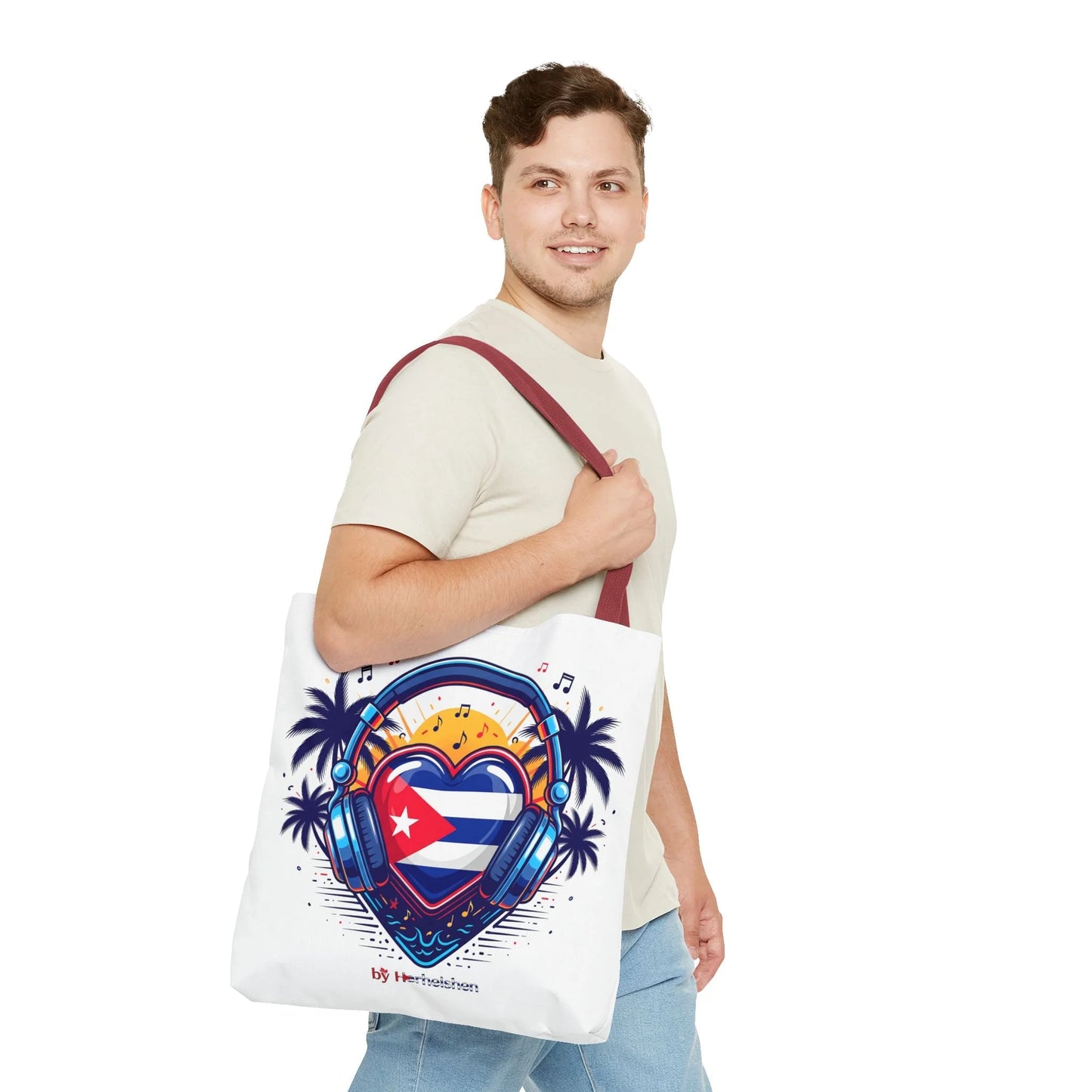 Cuban Music Tote Bag — "Tú Sí Suenas" Heart Flag Design