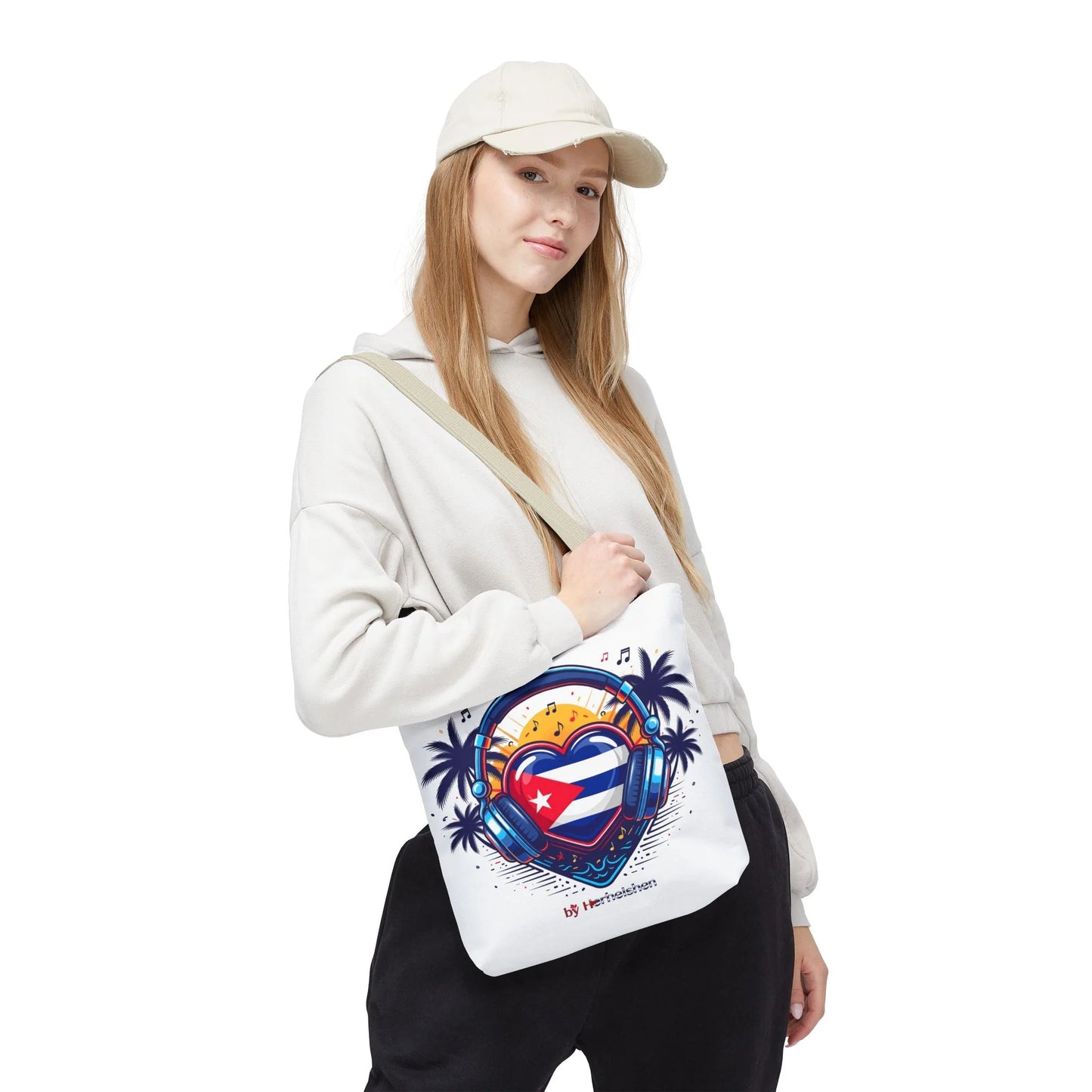 Cuban Music Tote Bag — "Tú Sí Suenas" Heart Flag Design