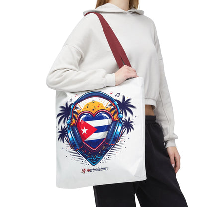 Cuban Music Tote Bag — "Tú Sí Suenas" Heart Flag Design