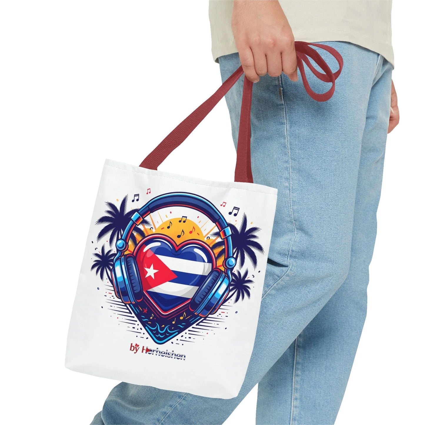 Cuban Music Tote Bag — "Tú Sí Suenas" Heart Flag Design
