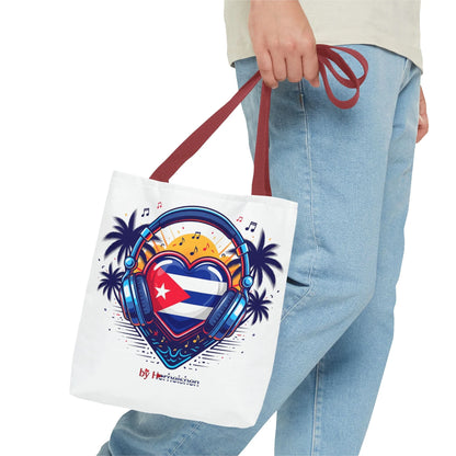 Cuban Music Tote Bag — "Tú Sí Suenas" Heart Flag Design