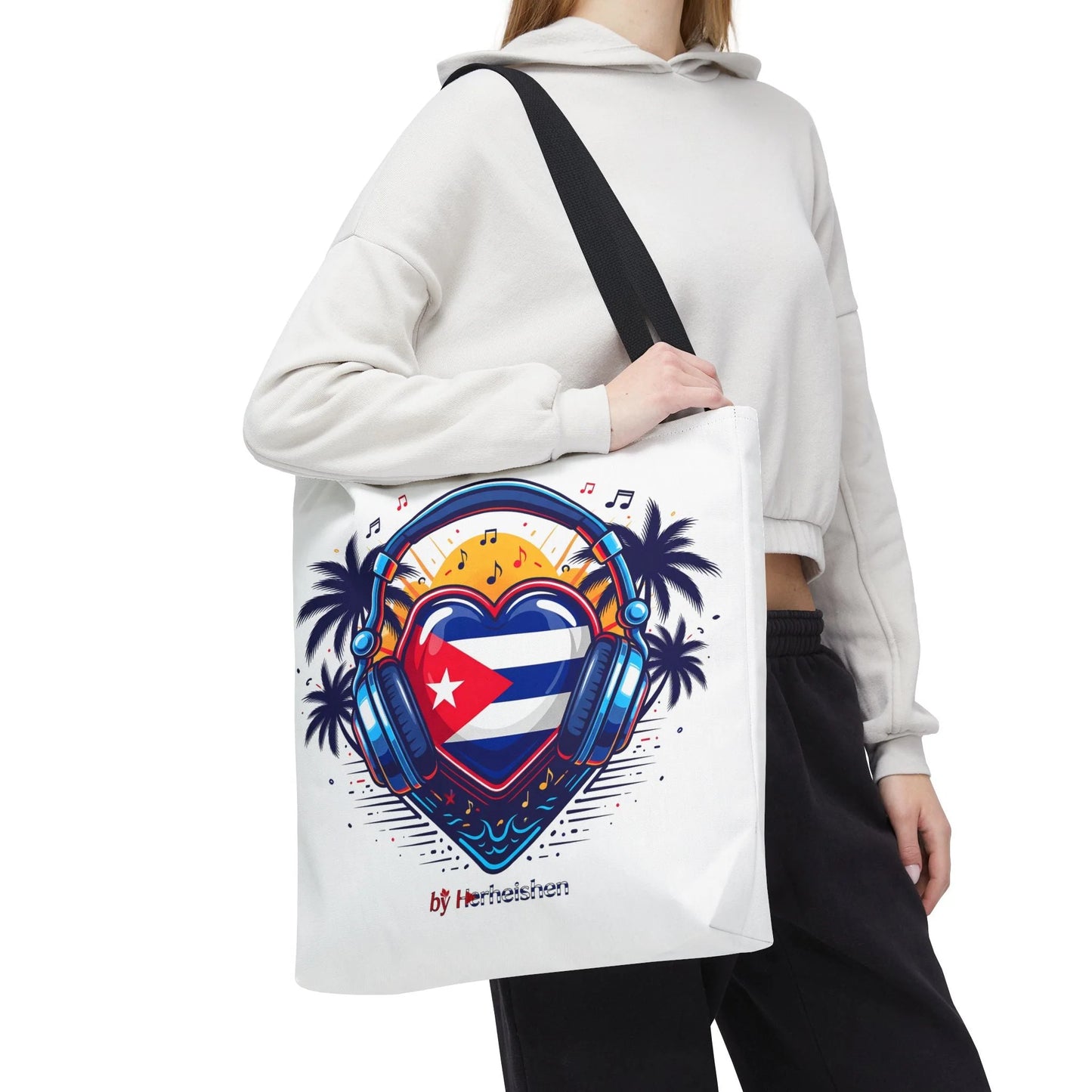 Cuban Music Tote Bag — "Tú Sí Suenas" Heart Flag Design