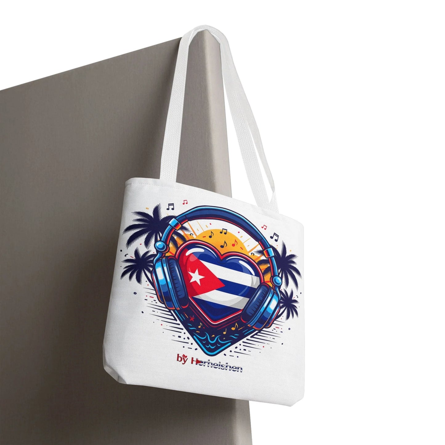 Cuban Music Tote Bag — "Tú Sí Suenas" Heart Flag Design