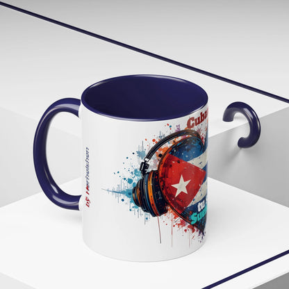 Cuba Heart Flag Coffee Mug — "Cuba sigue sonando en ti / Tú sí suenas" Accent Mug