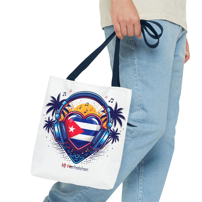 Cuban Music Tote Bag — "Tú Sí Suenas" Heart Flag Design