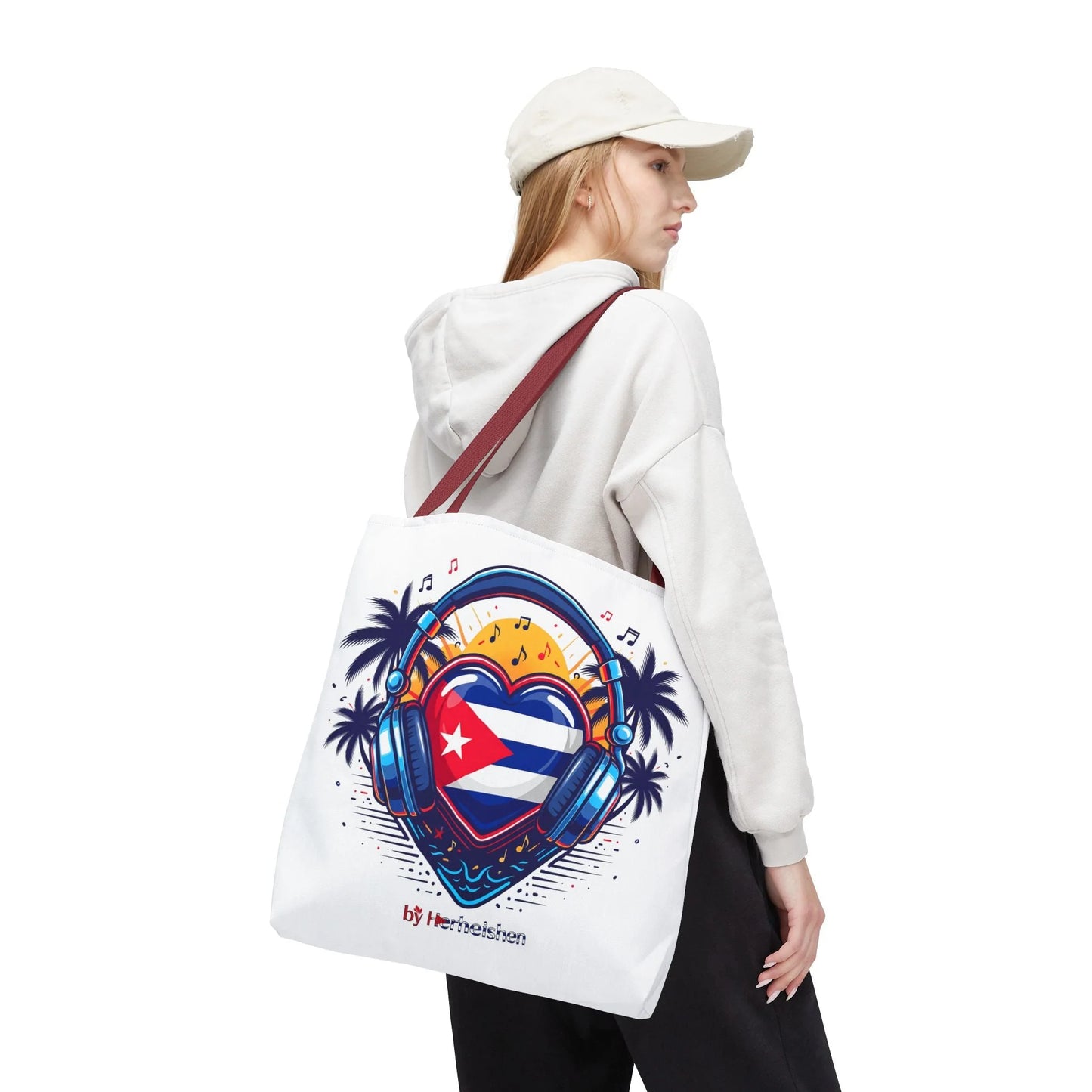 Cuban Music Tote Bag — "Tú Sí Suenas" Heart Flag Design
