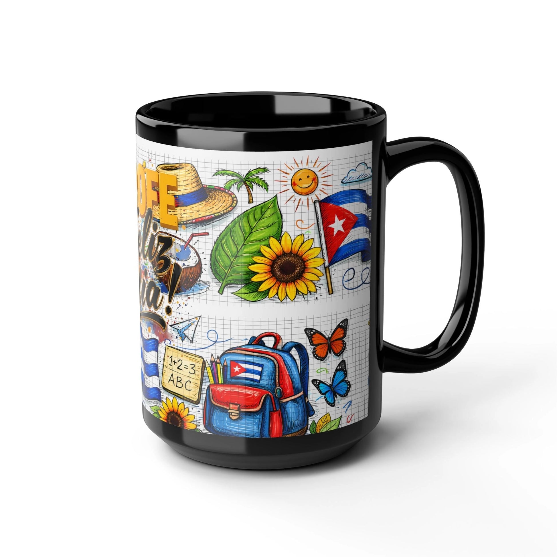 Coffee Mug — 'Profe Feliz Día' Teacher Appreciation 15oz Black Ceramic