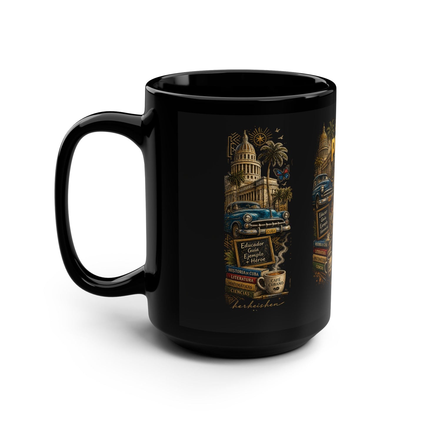 Taza Cubana “Profe Cubano: Enseñas con Pasión, Inspiras con el Alma” – Cerámica Negra 15 oz