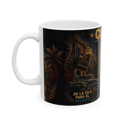 Taza Vintage Cuba – Escena Retro de La Habana y Bandera Cubana | Mug Cerámico 11oz / 15oz