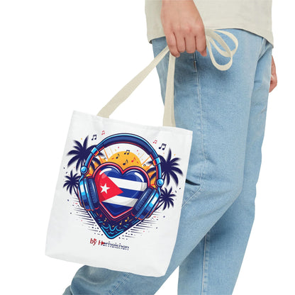 Cuban Music Tote Bag — "Tú Sí Suenas" Heart Flag Design