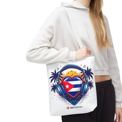 Cuban Music Tote Bag — "Tú Sí Suenas" Heart Flag Design