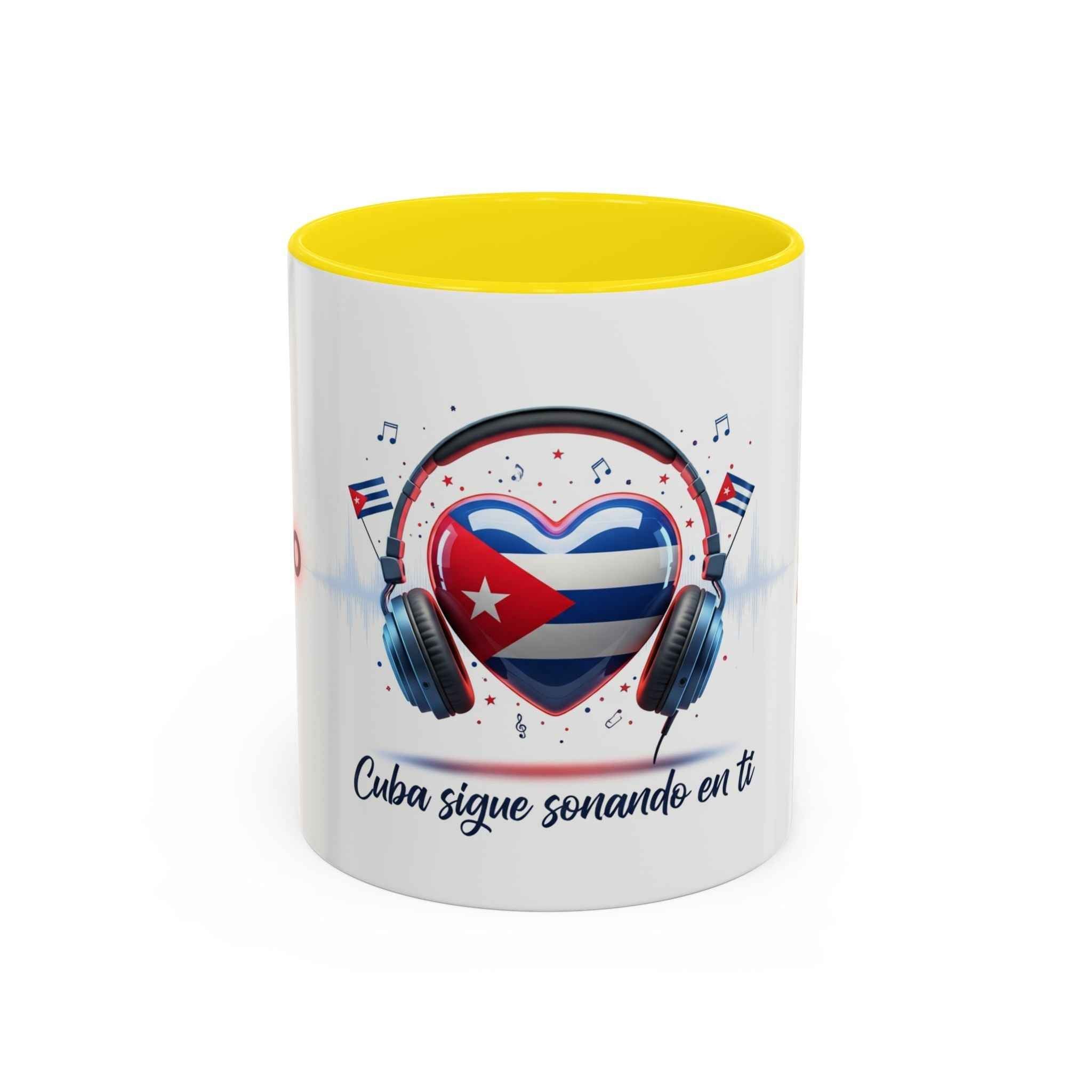 Cuba Heart Flag Coffee Mug — "Cuba sigue sonando en ti / Tú sí suenas" Accent Mug