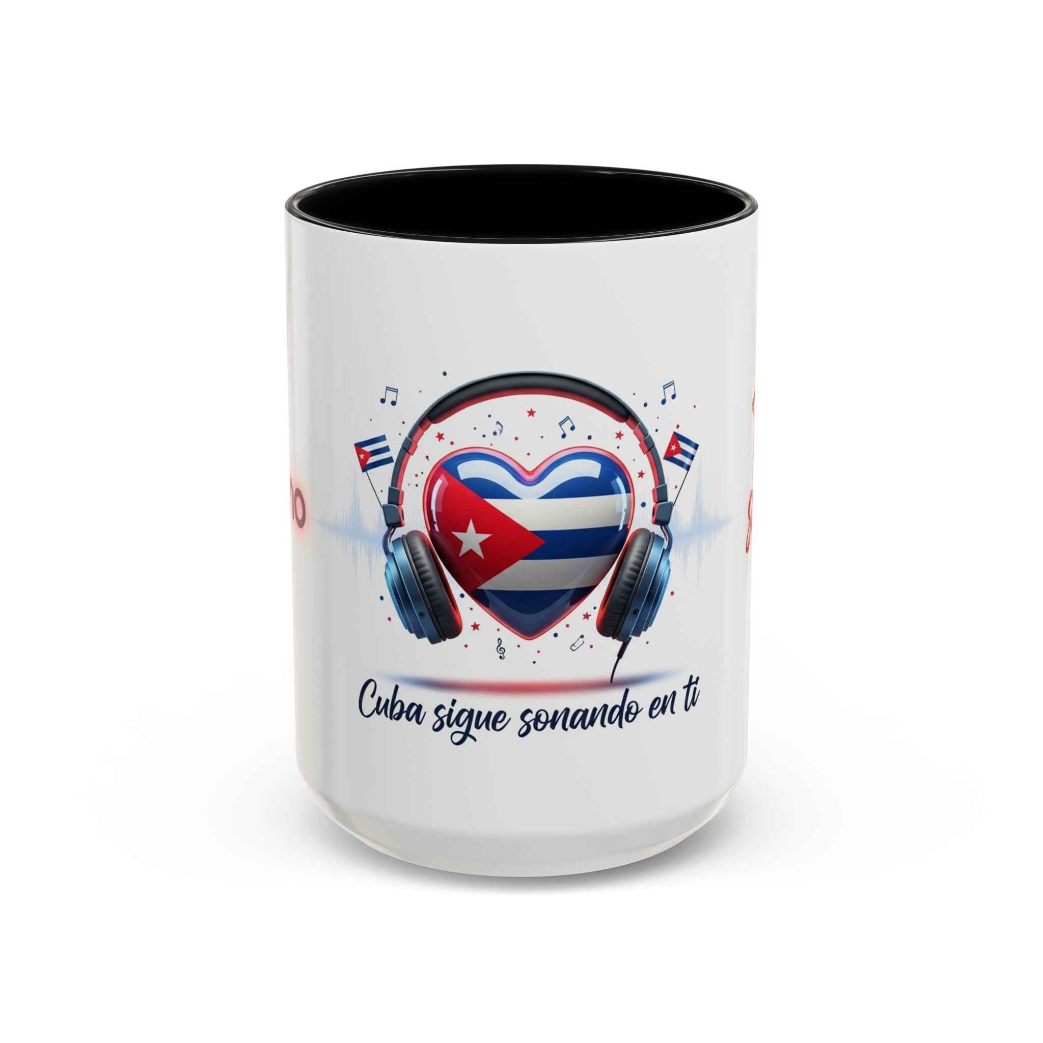 Cuba Heart Flag Coffee Mug — "Cuba sigue sonando en ti / Tú sí suenas" Accent Mug