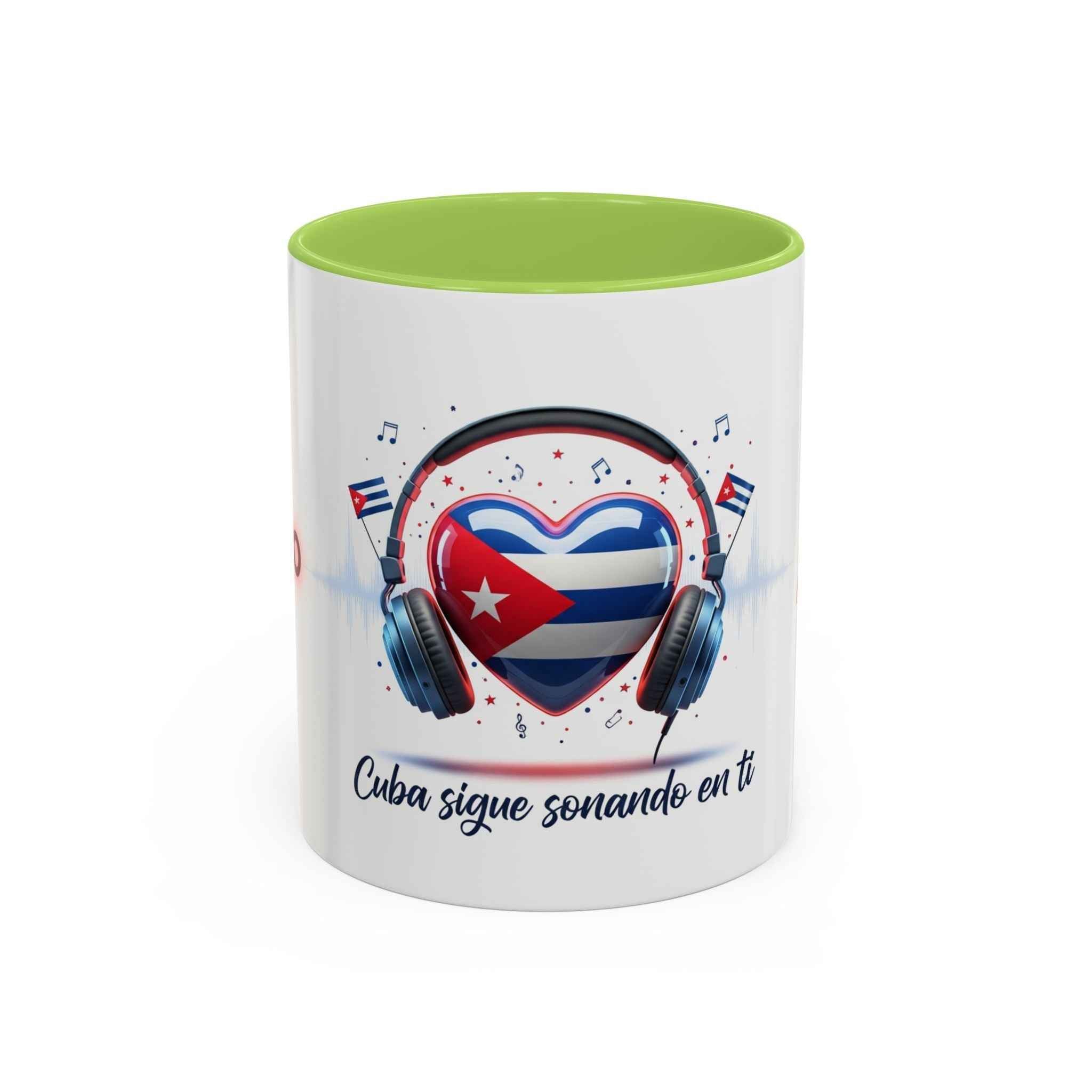 Cuba Heart Flag Coffee Mug — "Cuba sigue sonando en ti / Tú sí suenas" Accent Mug