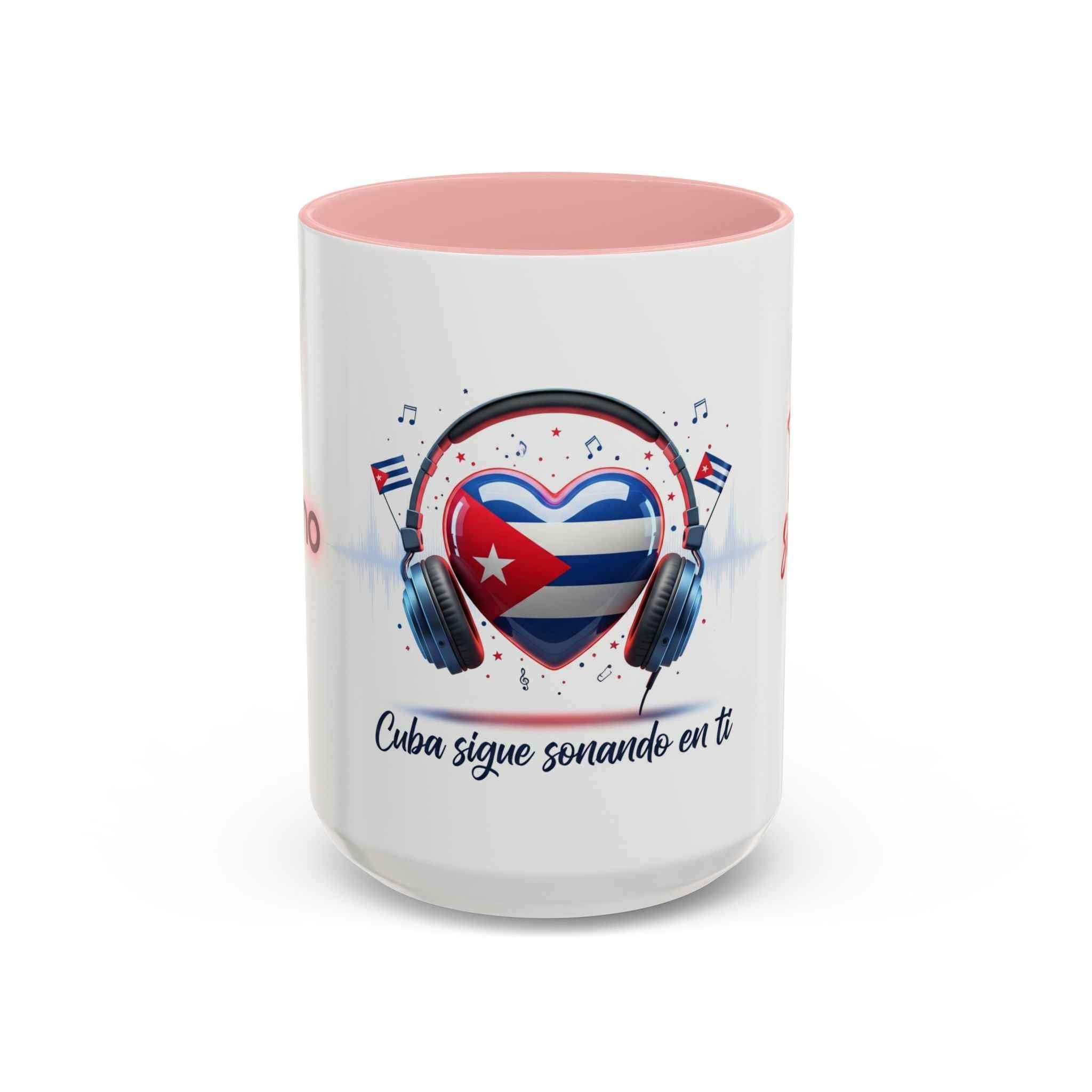 Cuba Heart Flag Coffee Mug — "Cuba sigue sonando en ti / Tú sí suenas" Accent Mug
