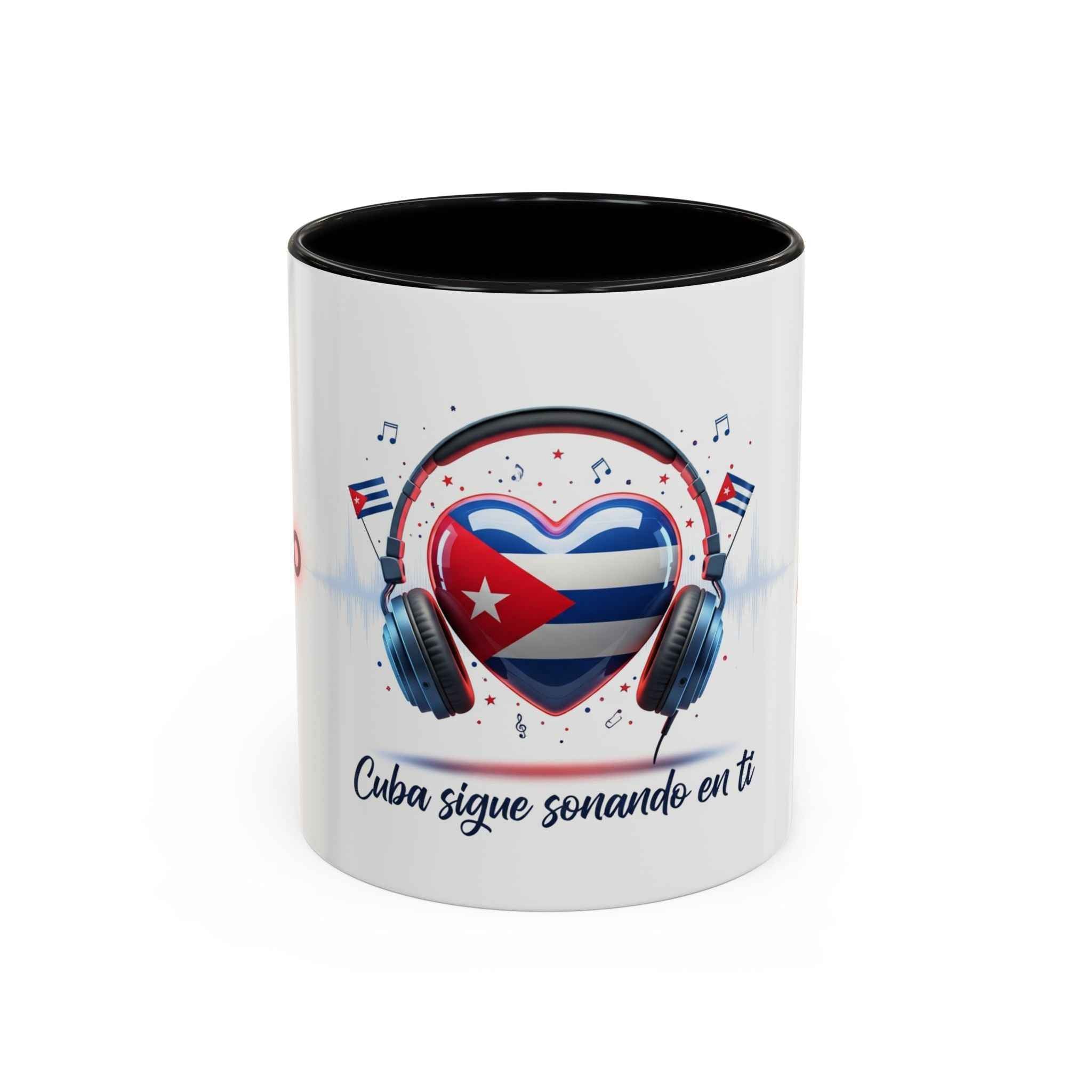 Cuba Heart Flag Coffee Mug — "Cuba sigue sonando en ti / Tú sí suenas" Accent Mug