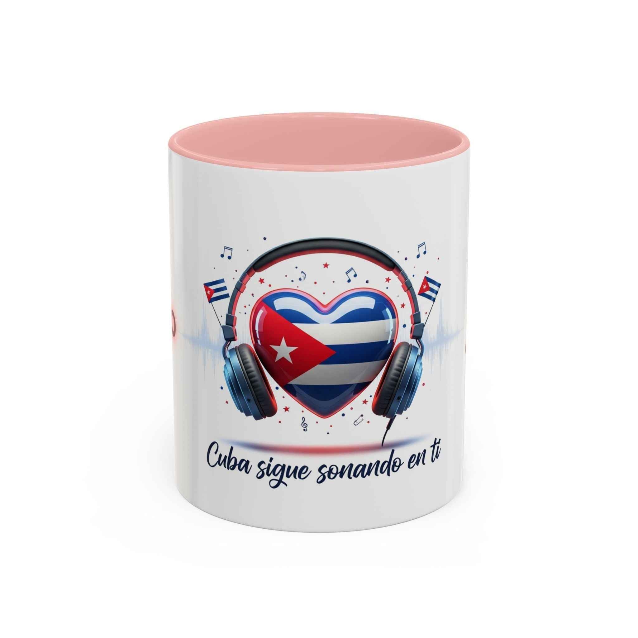 Cuba Heart Flag Coffee Mug — "Cuba sigue sonando en ti / Tú sí suenas" Accent Mug